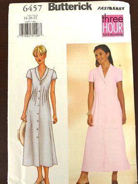 Vintage Uncut Butterick #6457 in sizes (18,20,22) Misses/Petite Dress